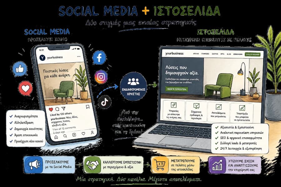 Η συνεργία μεταξύ social media κι επιχειρηματικής ιστοσελίδας.
