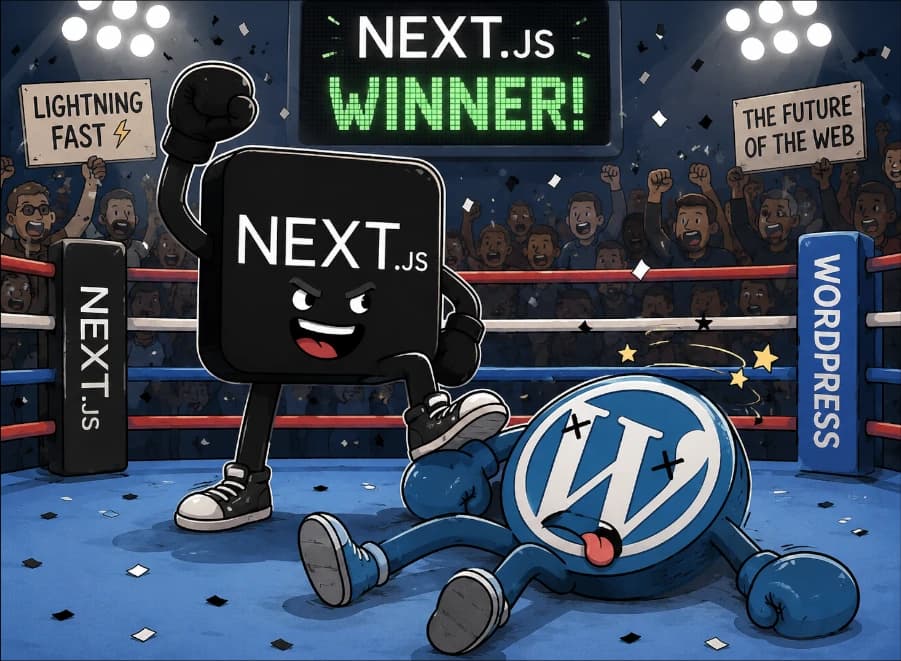 Το Next.js κερδίζει το Wordpress σε αγώνα πυγμαχίας.